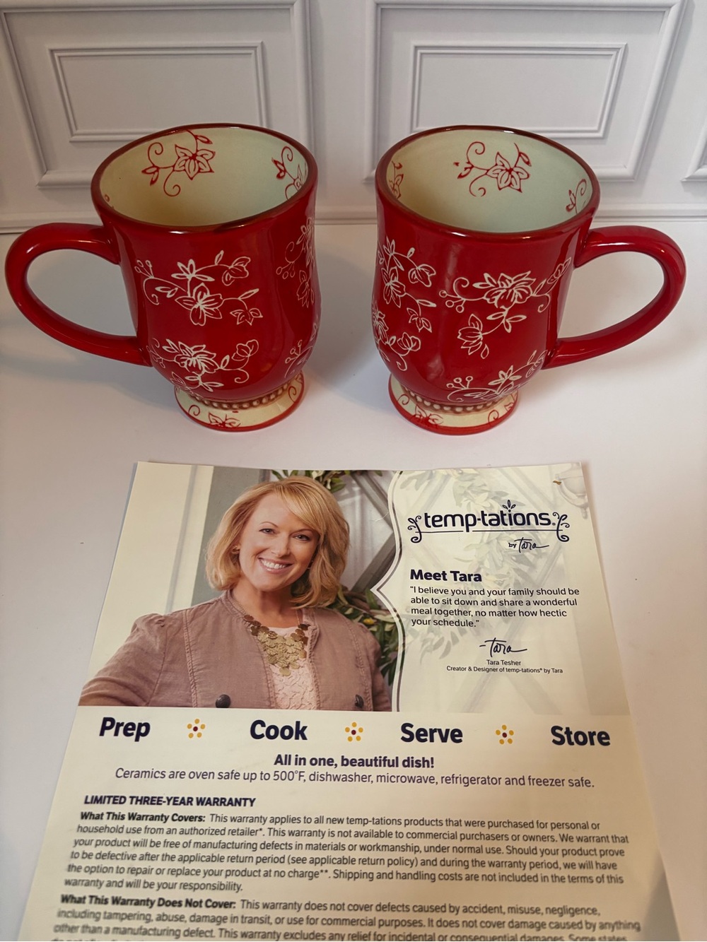 NEW Temp-tations by Tara Red Floral Mug Set – Set of 2